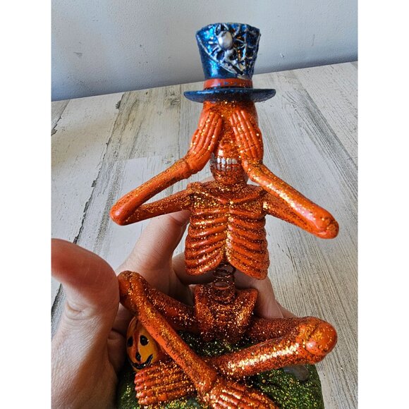 Inter-american glitter skeleton bobble Halloween decor unique pumpkin sparkle se - Picture 7 of 7